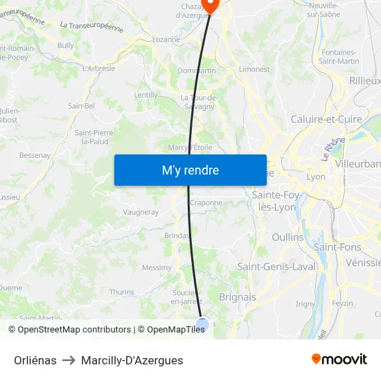 Orliénas to Marcilly-D'Azergues map