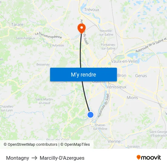 Montagny to Marcilly-D'Azergues map