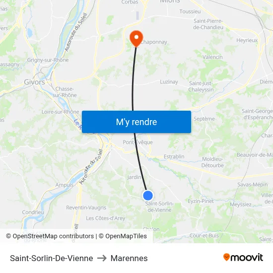 Saint-Sorlin-De-Vienne to Marennes map