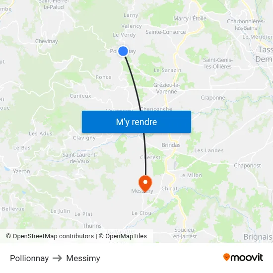Pollionnay to Messimy map