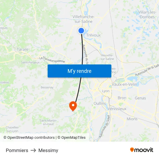 Pommiers to Messimy map