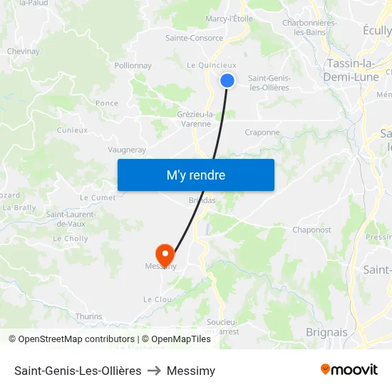 Saint-Genis-Les-Ollières to Messimy map