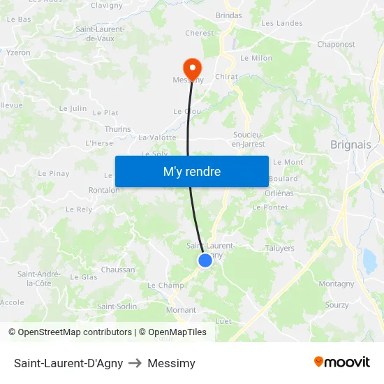 Saint-Laurent-D'Agny to Messimy map