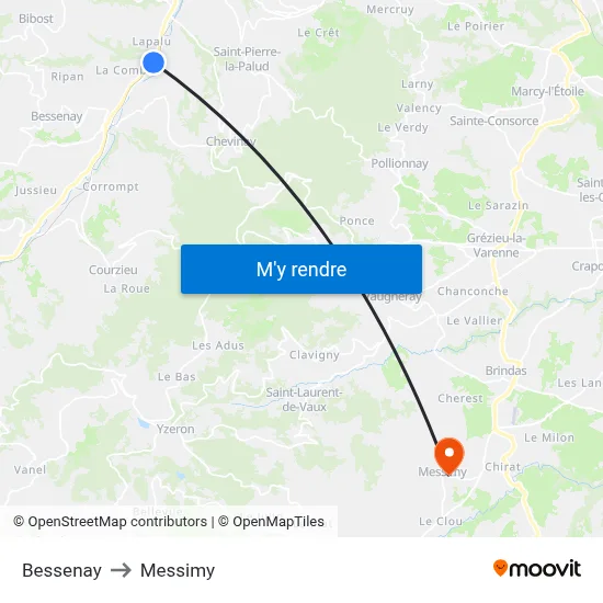 Bessenay to Messimy map