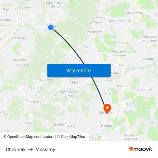 Chevinay to Messimy map