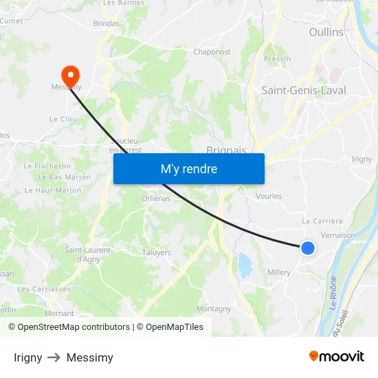 Irigny to Messimy map