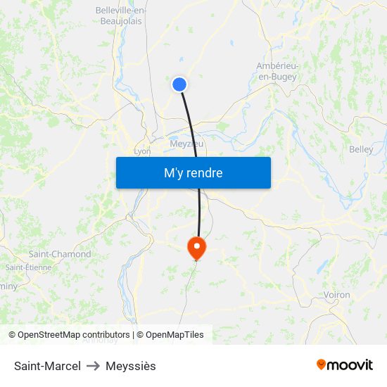 Saint-Marcel to Meyssiès map