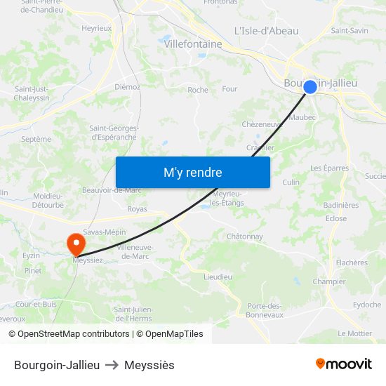 Bourgoin-Jallieu to Meyssiès map