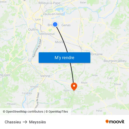 Chassieu to Meyssiès map