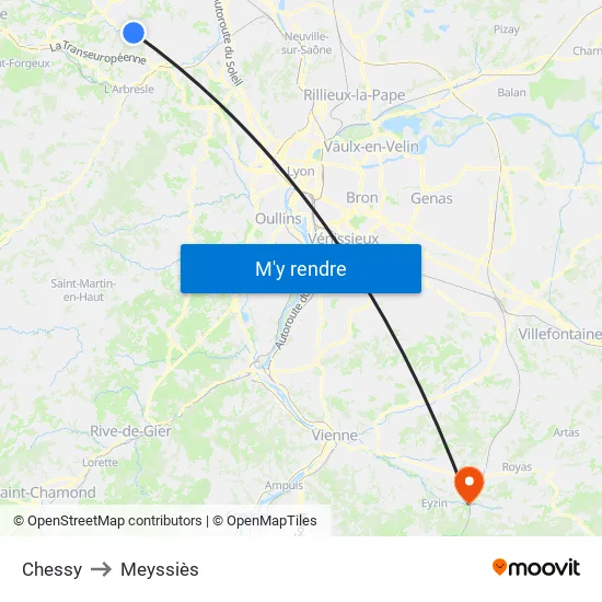 Chessy to Meyssiès map