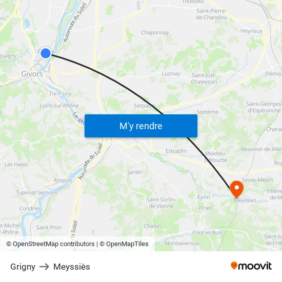 Grigny to Meyssiès map