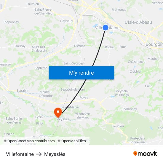 Villefontaine to Meyssiès map