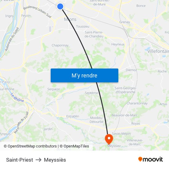 Saint-Priest to Meyssiès map