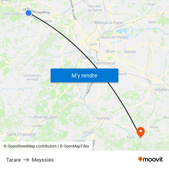Tarare to Meyssiès map