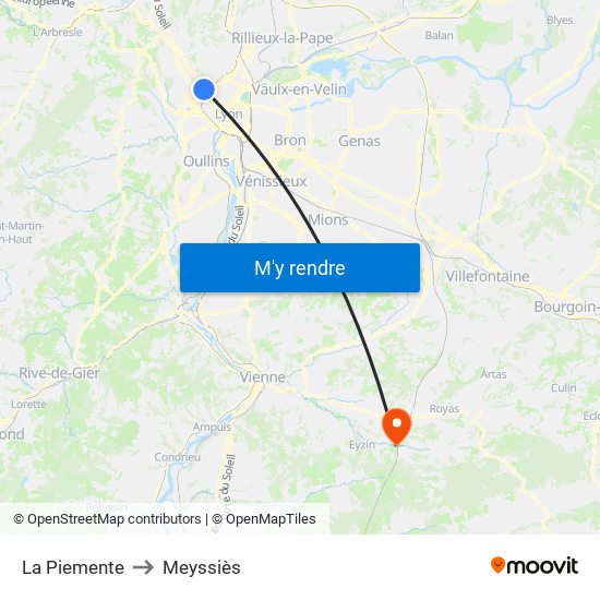 La Piemente to Meyssiès map