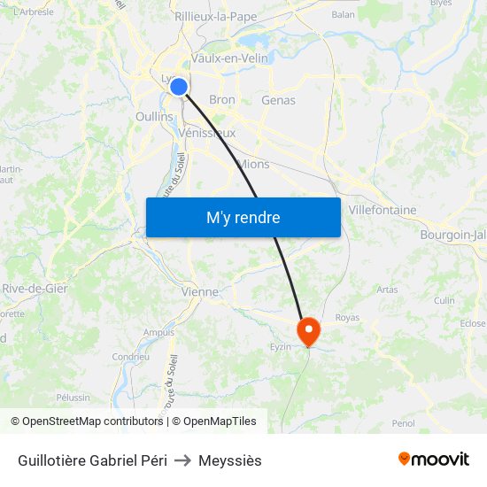 Guillotière Gabriel Péri to Meyssiès map