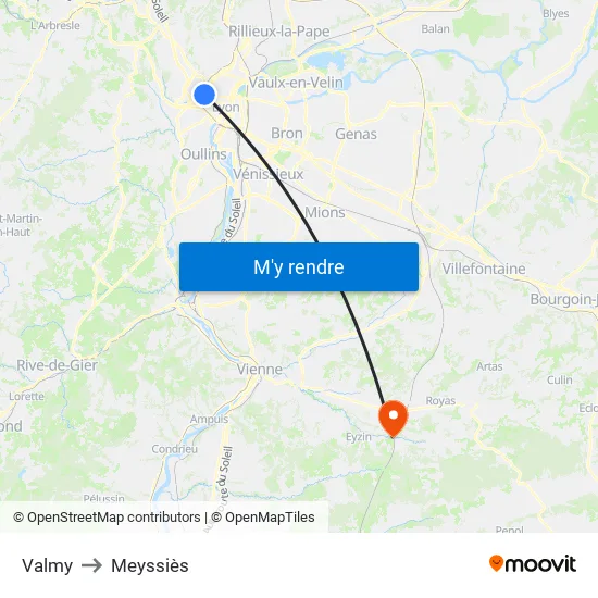 Valmy to Meyssiès map