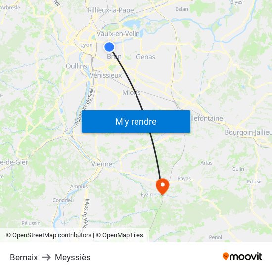 Bernaix to Meyssiès map