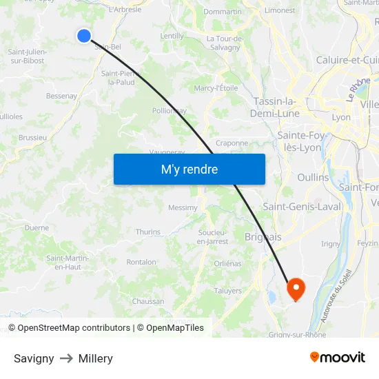 Savigny to Millery map