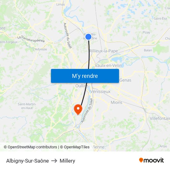 Albigny-Sur-Saône to Millery map