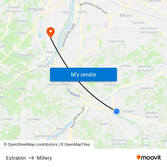Estrablin to Millery map