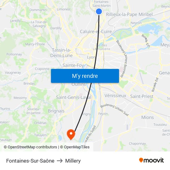 Fontaines-Sur-Saône to Millery map