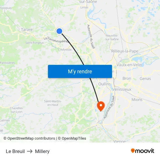 Le Breuil to Millery map
