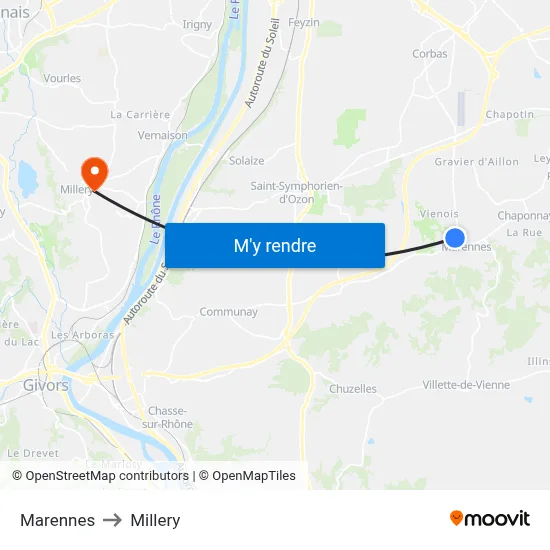 Marennes to Millery map