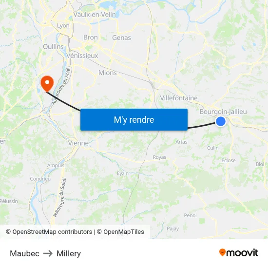 Maubec to Millery map