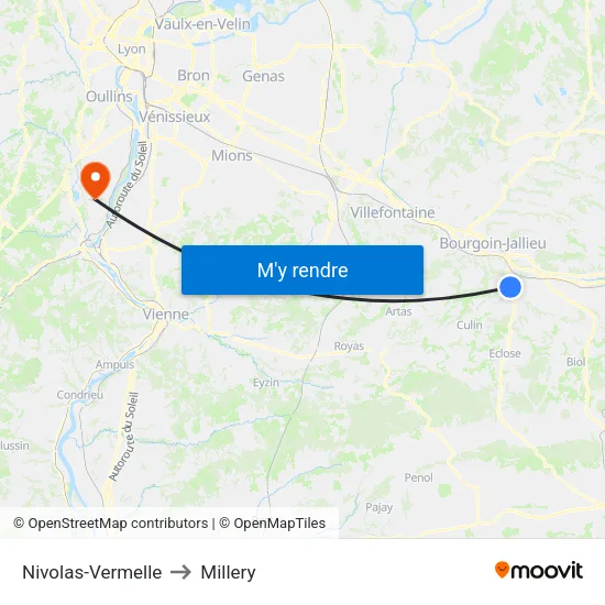 Nivolas-Vermelle to Millery map