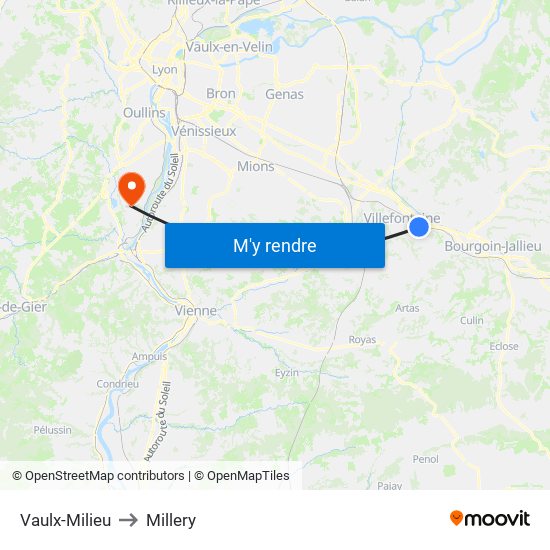 Vaulx-Milieu to Millery map