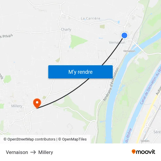 Vernaison to Millery map