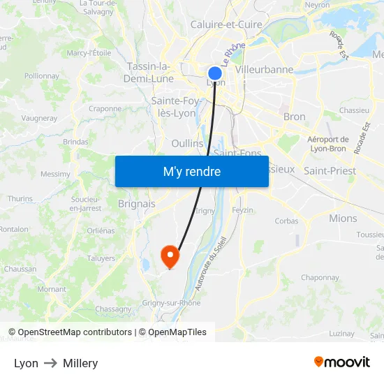 Lyon to Millery map