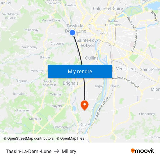 Tassin-La-Demi-Lune to Millery map