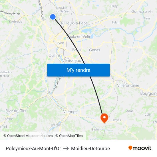 Poleymieux-Au-Mont-D'Or to Moidieu-Détourbe map