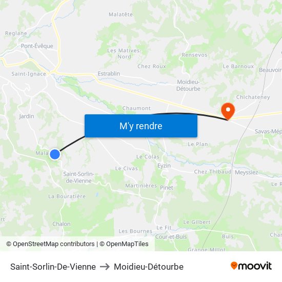 Saint-Sorlin-De-Vienne to Moidieu-Détourbe map