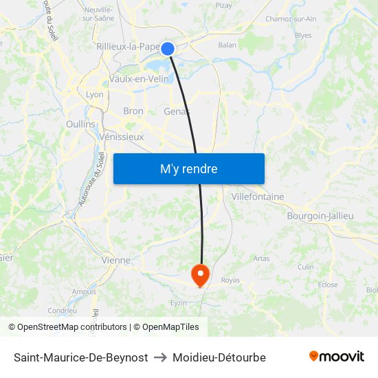 Saint-Maurice-De-Beynost to Moidieu-Détourbe map