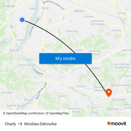 Charly to Moidieu-Détourbe map