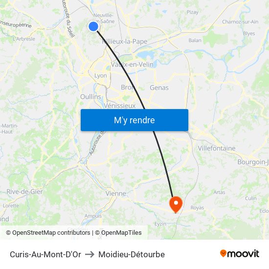 Curis-Au-Mont-D'Or to Moidieu-Détourbe map