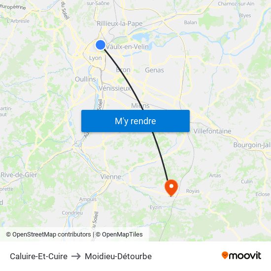 Caluire-Et-Cuire to Moidieu-Détourbe map