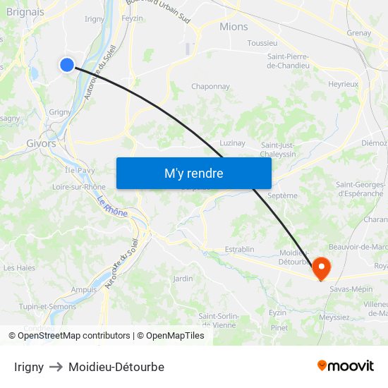 Irigny to Moidieu-Détourbe map