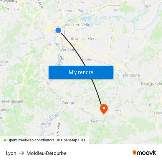 Lyon to Moidieu-Détourbe map