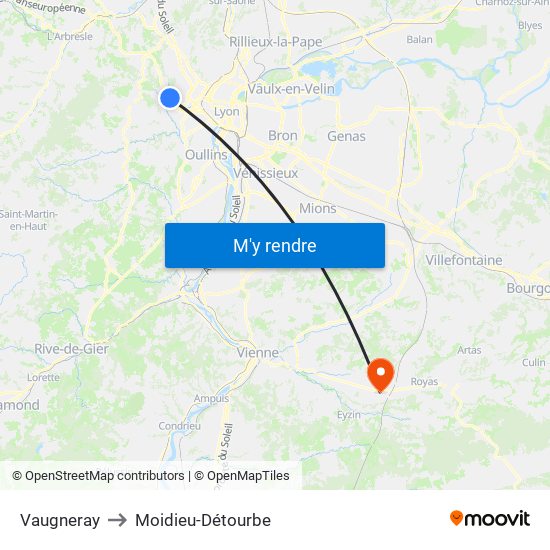 Vaugneray to Moidieu-Détourbe map