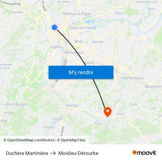 Duchère Martinière to Moidieu-Détourbe map