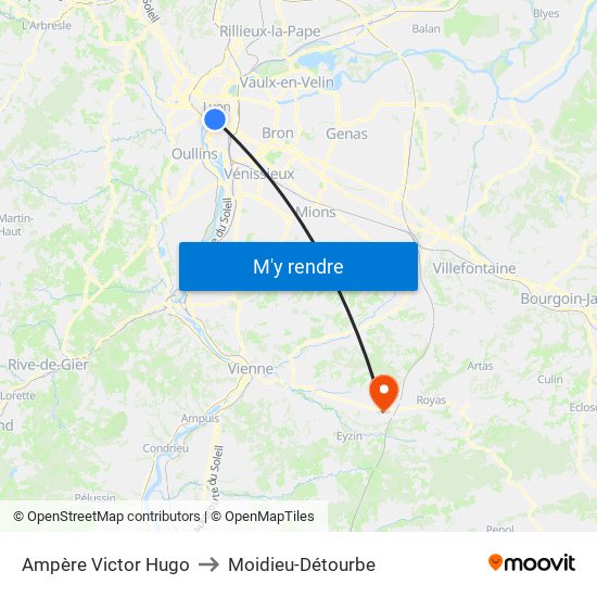 Ampère Victor Hugo to Moidieu-Détourbe map