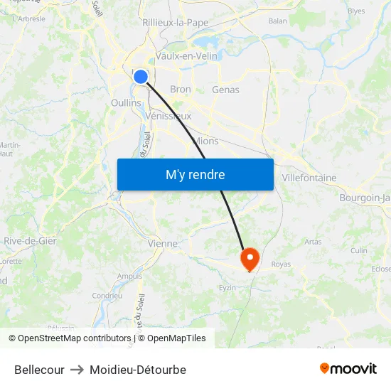 Bellecour to Moidieu-Détourbe map