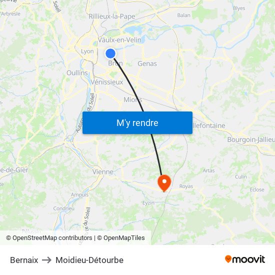 Bernaix to Moidieu-Détourbe map