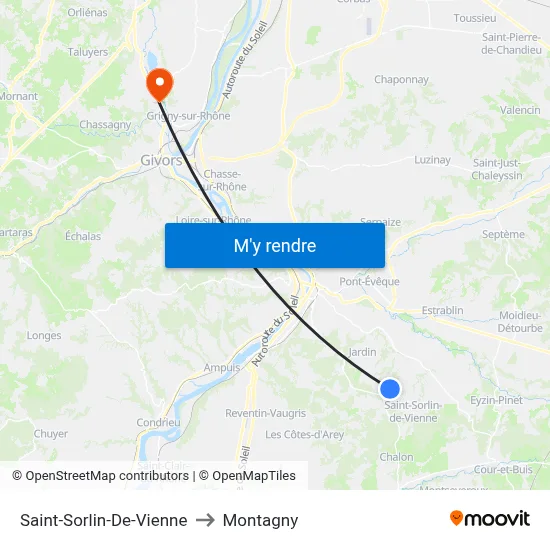 Saint-Sorlin-De-Vienne to Montagny map