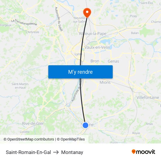 Saint-Romain-En-Gal to Montanay map