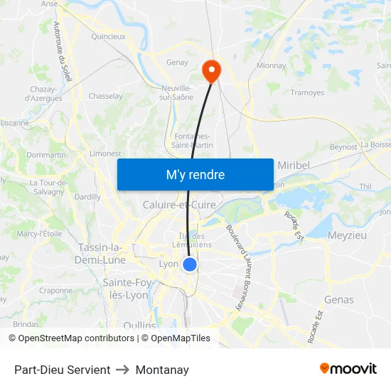 Part-Dieu Servient to Montanay map